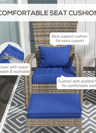 Wicker Adirondack Chair Fire Pit Chair w/ Ottoman & Cushions, Blue
