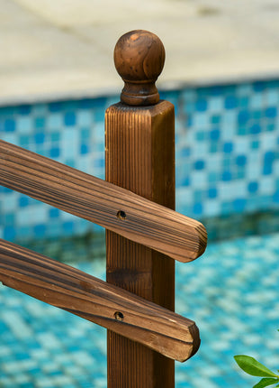 7.5' Fir Wood Garden Bridge Arc Walkway with Side Railings, Perfect for Backyards, Gardens, & Streams, Carbonized