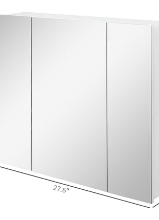 Wall Mounted Mirror Cabinet, Bathroom Medicine Cabinet with Mirror, 3 Doors and Adjustable Shelves, White