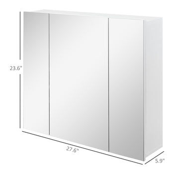 Wall Mounted Mirror Cabinet, Bathroom Medicine Cabinet with Mirror, 3 Doors and Adjustable Shelves, White