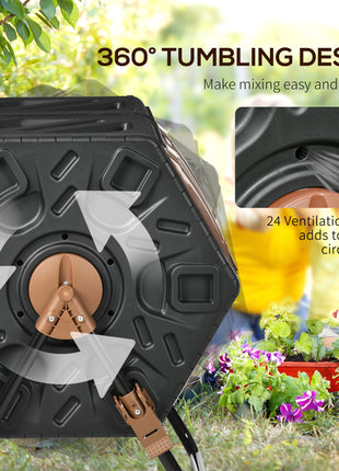 Dual Chamber Compost Tumbler Bin, Outdoor Tumbling Composter with 24 Ventilation Openings and Steel Legs, 34.5 Gallon