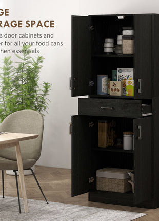 71" Kitchen Cabinet with Drawer and Adjustable Shelf, Freestanding Tall Kitchen Pantry, Distressed Black