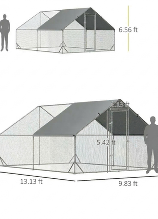 10' x 13' x 6.5' Metal Frame Chicken Run, Outdoor Hen House with Cover & Lockable Door