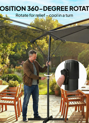 10 ft Offset Patio Umbrella with Cover, Hanging Cantilever Umbrella with 360° Rotation, Crank Handle, Tilt, Tan