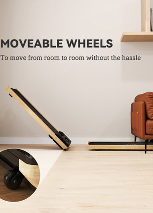 2.5HP Walking Pad, Wood Under Desk Treadmill with Remote Control, Transport Wheels and LED Display for Home Gym Office