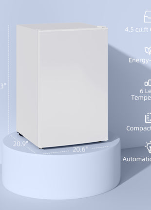 4.5 Cu.Ft Mini Fridge, Single Door Refrigerator with Freezer, Wheels, Adjustable Thermostat, Reversible Door, White