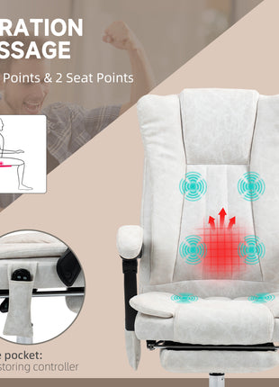 Massage Office Chair with 6 Points and Heat, Reclining Computer Chair with Adjustable Height and Footrest, White