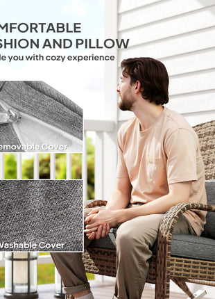 Adirondack Chair, Outdoor Wicker Rocking Chair with High Back, Seat Cushion, and Pillow for Porch, Balcony, Gray
