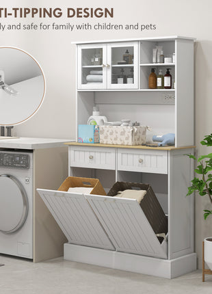 Kitchen Cabinet with Charging Station, 2 Tilt Out Cabinets, Microwave Stand, Freestanding Kitchen Pantry Cabinet, White