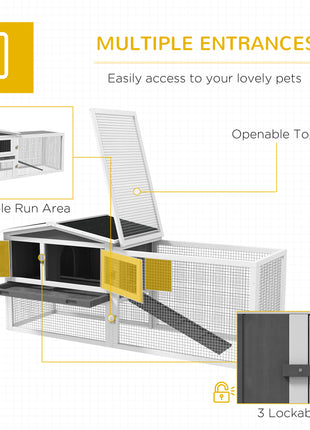 Rabbit Hutch 2-Story Bunny Cage, Guinea Pig Cage Indoor Outdoor, Small Animal House with Slide Out Tray, for Rabbits, Chickens, Ducks, 61.5" x 23" x 27", Light Gray
