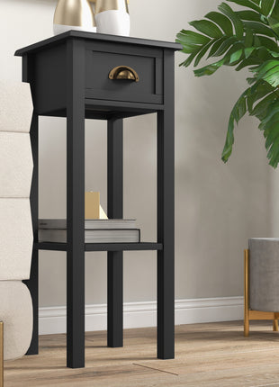 2-Tier Side Tables Set of 2 with Drawer and Shelf, 2 Pieces End Tables for Living Room and Hallway, Black