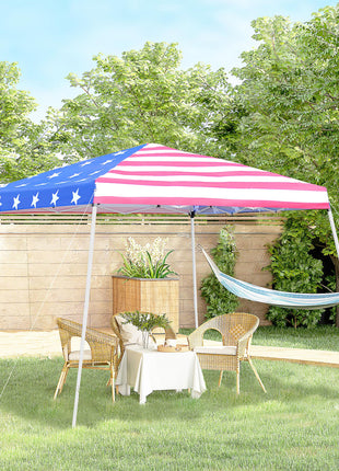 Slant Leg Pop Up Canopy Tent with American Flag Roof and Carry Bag, Beach Canopy Instant Sun Shelter, Height Adjustable, (10'x10' Base / 8'x8' Top)
