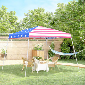 Slant Leg Pop Up Canopy Tent with American Flag Roof and Carry Bag, Beach Canopy Instant Sun Shelter, Height Adjustable, (10'x10' Base / 8'x8' Top)