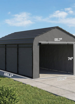 10' x 15' Metal Carport, Heavy Duty Garage Car Canopy with Galvanized Metal Roof and Removable Sidewalls, Dark Gray