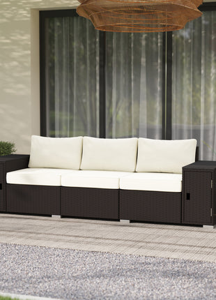 3 Seater Wicker Outdoor Couch Patio Sofa with Storage, Thickened Cushions and Wide Armrests for Porch Yard, Cream White