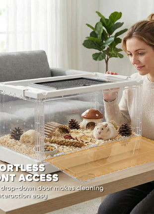 Hamster Cage, Stackable Gebril Cage with Front Door, Ventilated Small Animal Habitat for Dwarf Hamsters, Gerbils, Mice