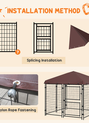4.6' x 4.6' x 5' Dog Kennel Outdoor with Waterproof Canopy, Large Door