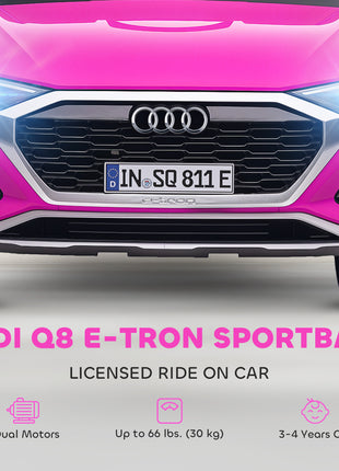 Audi Q8 e-tron Sportback Licensed 12V Battery Powered Kids Electric Car w/ Spring Suspension, Soft Start, Pink