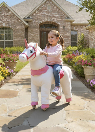 Ride on Unicorn Toy for Kids 4-7 Years, 37.8 Inch Plush Baby Rocking Horse with Wheels, No Battery Required, White