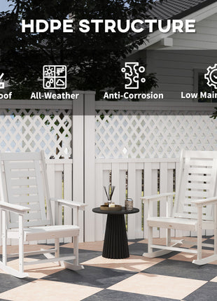 2 Pieces Outdoor Rocking Chairs, HDPE Patio Rockers with 28" High Back, Wide Armrests for Porch Backyard, White