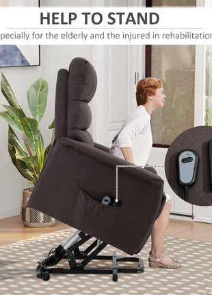 Power Lift Assist Recliner Chair for Elderly with Remote Control, Linen Fabric Upholstery, Brown