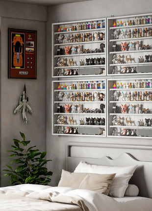 5-Tier Display Cabinet, Wall-Mounted Display Case with 2 Glass Doors and Adjustable Shelves, Gray