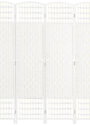 4 Panel Folding Room Divider Portable Privacy Screen Wave Fiber Room Partition for Home Office White
