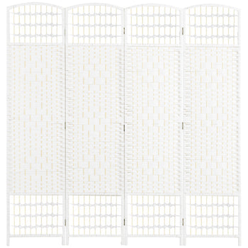 4 Panel Folding Room Divider Portable Privacy Screen Wave Fiber Room Partition for Home Office White