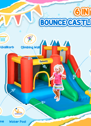Kids Bounce House Inflatable Slide with Splash Pool, Water Cannon, Climbing Wall, Inflator Included, 6 in1 Bouncy Castle Kids Backyard Activity Outdoor Water Play Toy