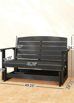 Patio Glider Bench w/ HDPE Slatted Double Rocking Chair, Black