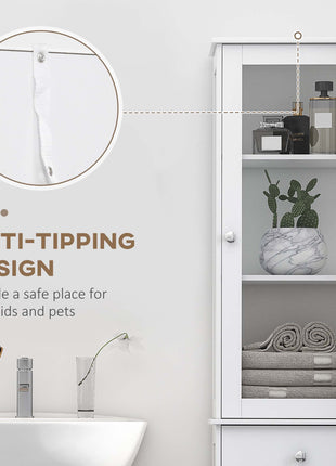 Slim Bathroom Storage Cabinet, Tall Bathroom Cabinet, Narrow Linen Tower with Acrylic Door, Drawer and Shelves, White