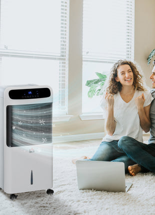 3-In-1 Ice Cooling Fan, Mobile Evaporative Air Cooler with Remote, Timer, Oscillating for Home Office, Bedroom, White