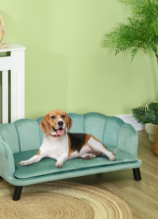 Pearl Design Pet Sofa for Medium and Large Sized Dogs, Pet Bed with Cushion and Solid Wood Legs, Green