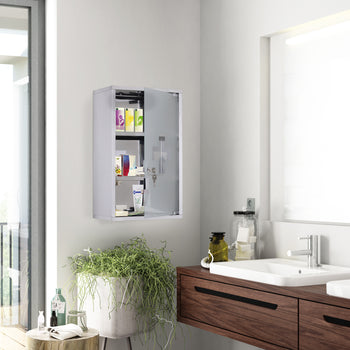 12" x 20" Lockable Medicine Cabinet, 3 Tier Stainless Steel Medical Wall Box with 2 Keys and Shelves for Bathroom