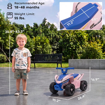 Kids ATV, 6V Battery Powered Kids Quad with 4 Wheeler, Handlebar Button Control, Max 1.2MPH, Max 55lbs Load, Blue