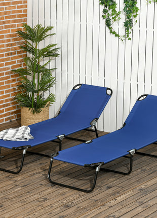 2 Piece Folding Chaise Lounge Pool Chairs, Outdoor Sun Tanning Chairs, Steel Frame for Beach, Yard, Patio, Blue