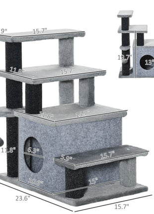 Adjustable Height 3 Step/4 Step Cat Stairs with Cat Scratching Post, Cat Condo, Toy Ball, for Bed, Sofa, Couch, Gray