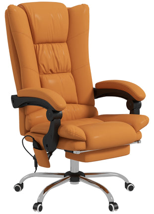 PU Leather Executive Massage Office Chair with 4 Vibration, Reclining w/ Adjustable Height, Swivel Wheels, Light Brown