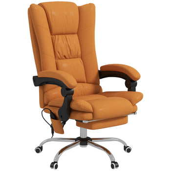 PU Leather Executive Massage Office Chair with 4 Vibration, Reclining w/ Adjustable Height, Swivel Wheels, Light Brown