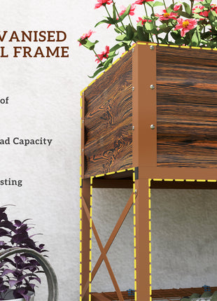 Galvanized Raised Garden Bed, Metal Planter Box with Legs, Storage Shelf and Bed Liner, Dark Brown
