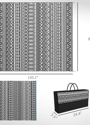 Reversible Outdoor Rug Carpet RV Camping Rugs with Carry Bag, 8' x 10', Gray & Cream White Boho