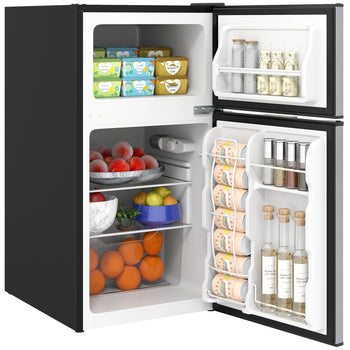 3.2 Cu.Ft Mini Fridge with Freezer, Compact Refrigerator with Adjustable Thermostat, Shelf and Double Reversible Door for Bedroom, Dorm, Home Office, Energy Efficient, Black