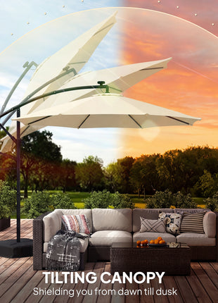 10 ft Cantilever Patio Umbrella with Light, Weight, Offset Hanging Outdoor Umbrella with Protective Cover, Cream White