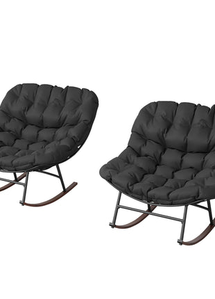 Outdoor Rocking Chair Patio Set of 2, Oversized Rocking Papasan Chairs with Cushions for Garden Porch, 265 lbs., Black