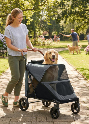 Dog Stroller for Large Dogs Up to 66 LBS with All-Terrain Spring Suspension, 8-Position Adjustable Handle, Gray
