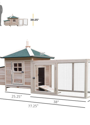 77" Wooden Chicken Coop with Nesting Box, Cute Outdoor Hen House with Removable Tray, Ramp Run, for Garden Backyard, Natural