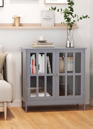 Contemporary Storage Cabinet, Cupboard Buffet Credenza with 2 Doors for Kitchen, Hallway, Living Room, Gray