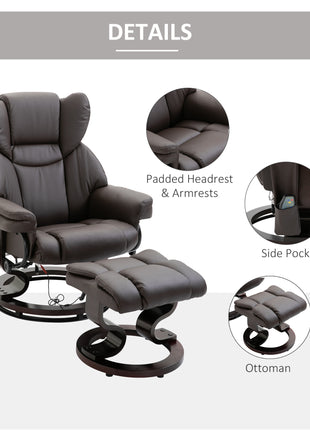 Massage Sofa Recliner Chair w/ Footrest, 10 Vibration Point, Faux PU Leather, Brown