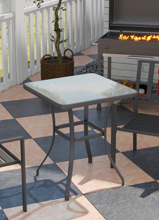 27" Square Bistro Table Garden Dining Table Outdoor Tempered Glass Table