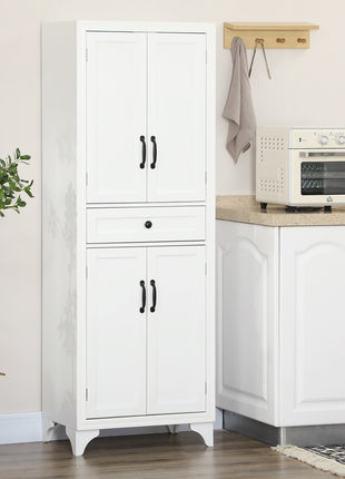67" 4-Door Kitchen Pantry with Drawer and Adjustable Shelves, White